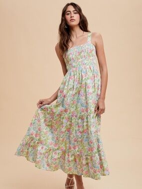 Smocked Cotton Floral Maxi Dress